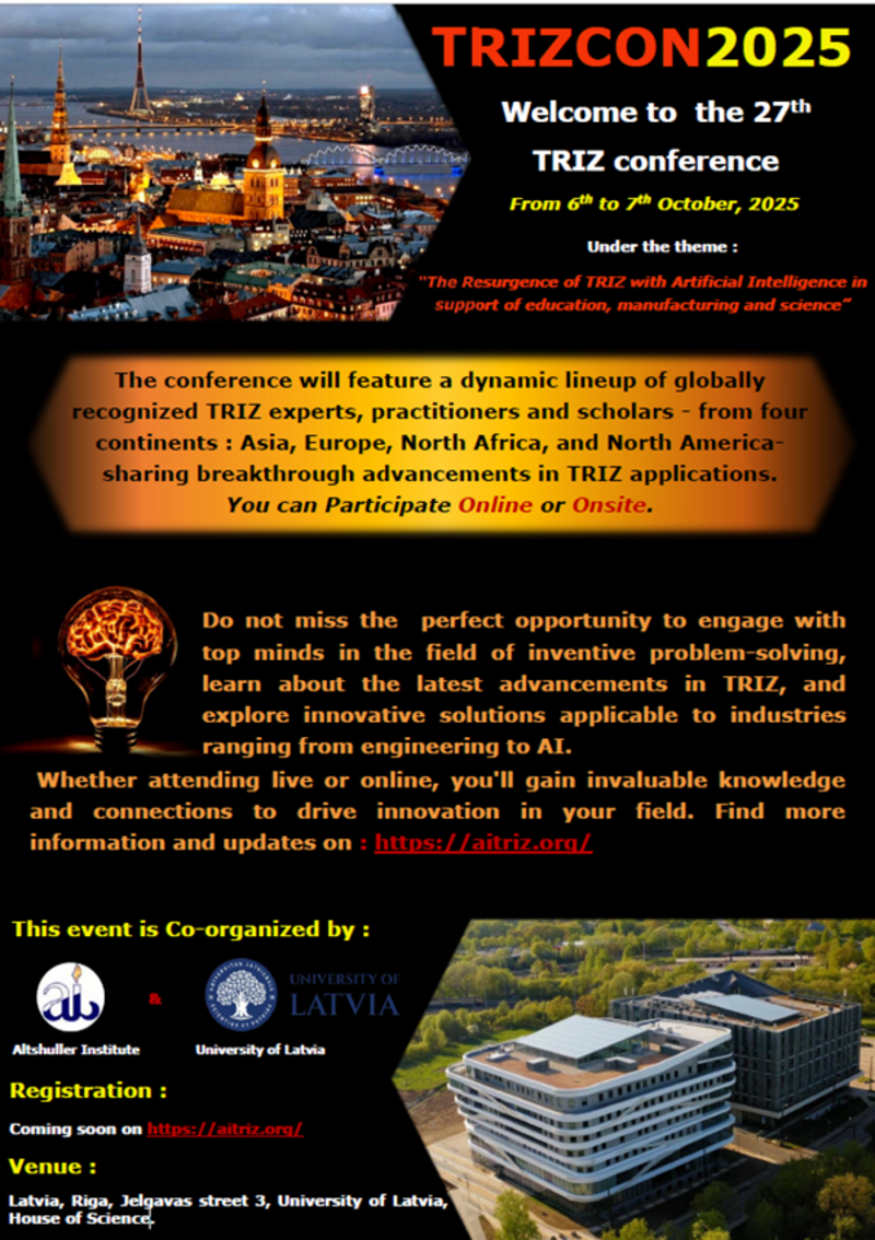 Upcoming Innovation conference TRIZCON2025, 6-7 October 2025